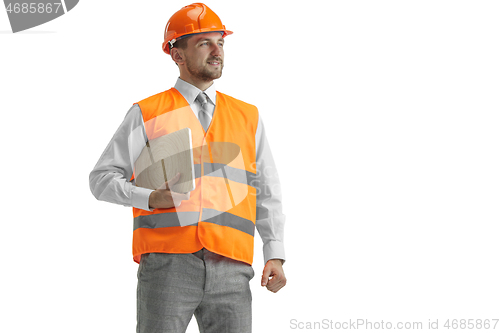 Image of The builder in orange helmet isolated on white