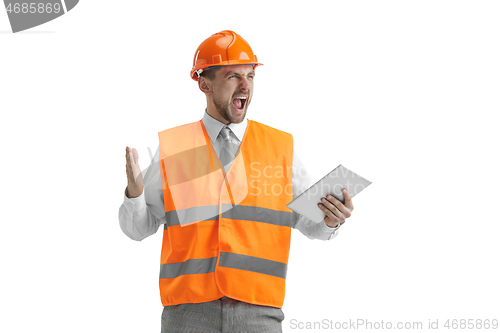 Image of The builder in orange helmet isolated on white