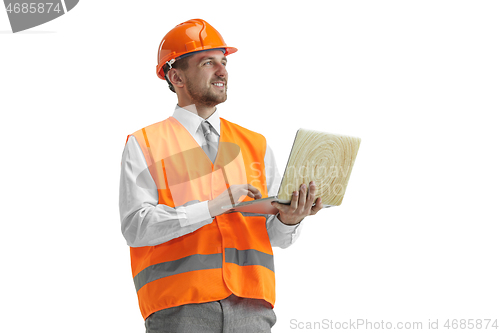 Image of The builder in orange helmet isolated on white