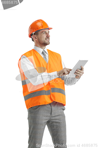 Image of The builder in orange helmet isolated on white