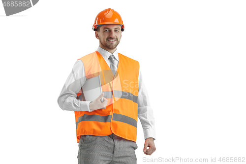 Image of The builder in orange helmet isolated on white