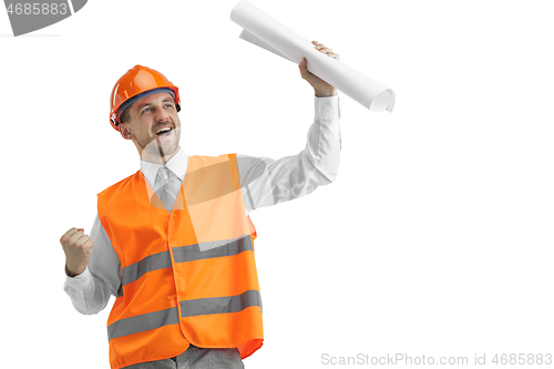 Image of The builder in orange helmet isolated on white