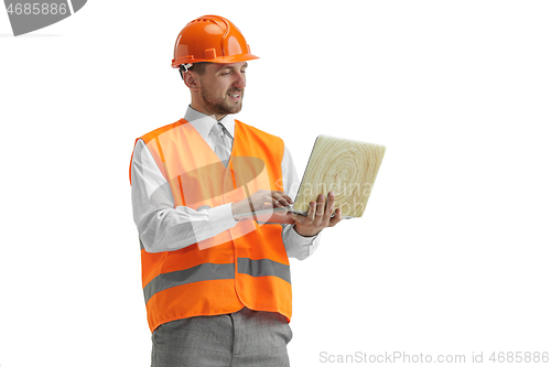 Image of The builder in orange helmet isolated on white