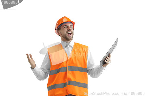 Image of The builder in orange helmet isolated on white