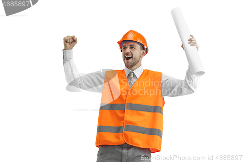 Image of The builder in orange helmet isolated on white