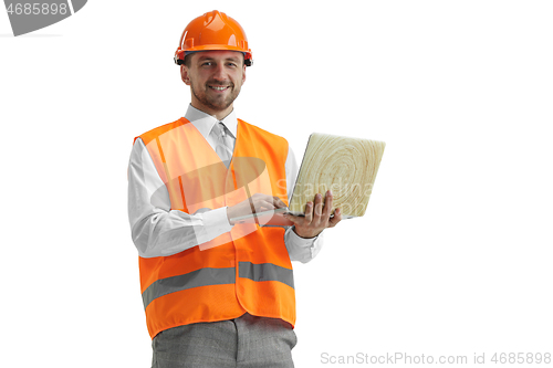 Image of The builder in orange helmet isolated on white