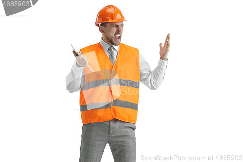 Image of The builder in orange helmet isolated on white