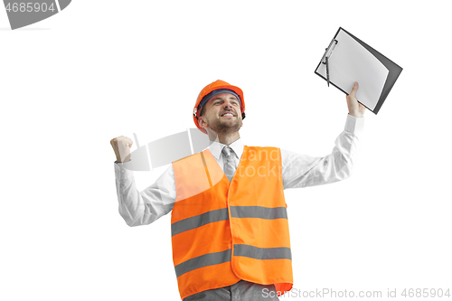 Image of The builder in orange helmet isolated on white