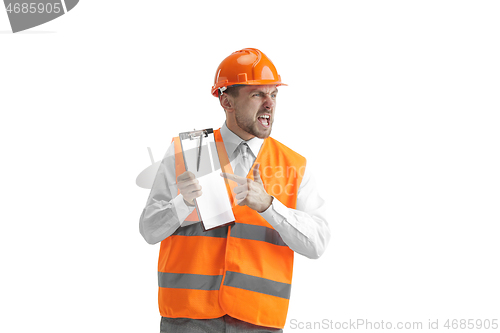 Image of The builder in orange helmet isolated on white