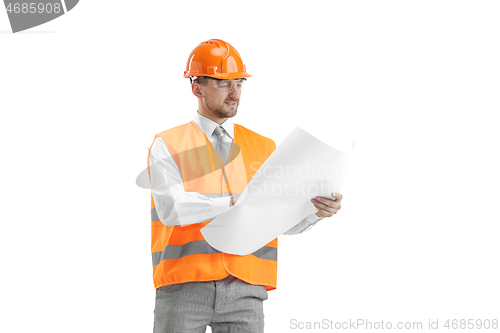 Image of The builder in orange helmet isolated on white