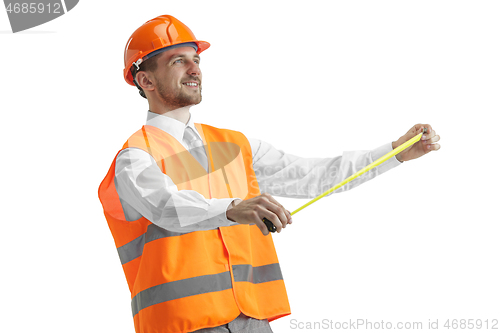 Image of The builder in orange helmet isolated on white