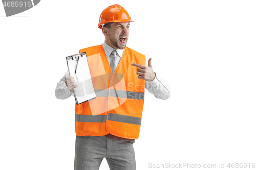 Image of The builder in orange helmet isolated on white