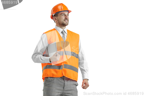 Image of The builder in orange helmet isolated on white