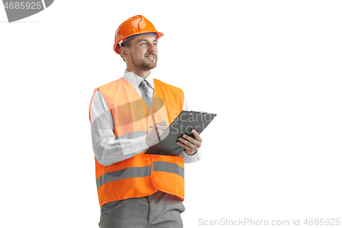 Image of The builder in orange helmet isolated on white