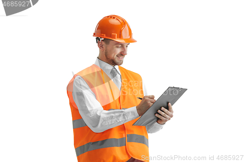 Image of The builder in orange helmet isolated on white