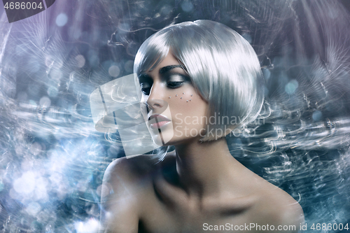 Image of beautiful girl in silver wig