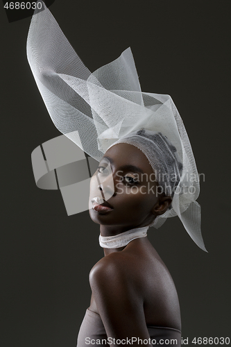 Image of Beautiful african girl with veil hat