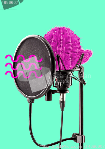 Image of Alternative microphone. Modern design. Contemporary art collage.