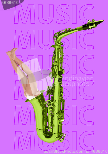 Image of Immersion in music. Modern design. Contemporary art collage.