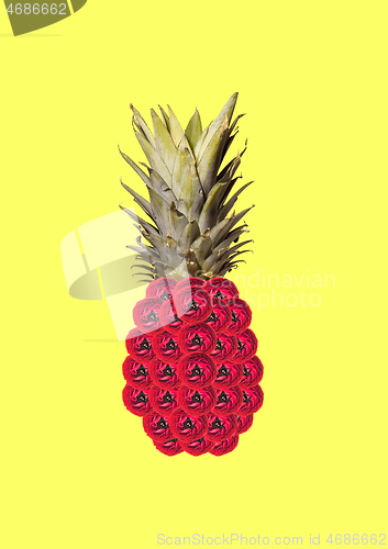 Image of Blossoming pineapple. Modern design. Contemporary art collage.