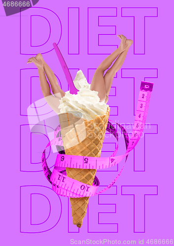 Image of Diet and weight loss. Modern design. Contemporary art collage.