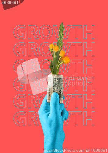 Image of Money growth. Modern design. Contemporary art collage.