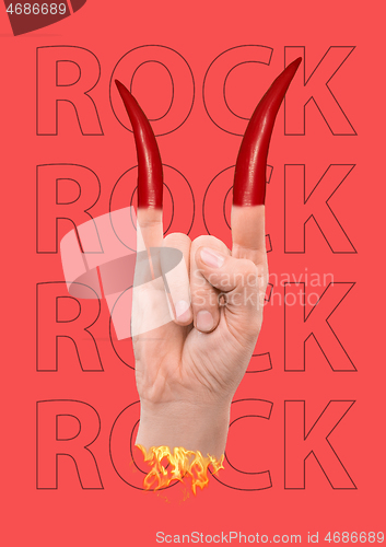 Image of Hot like rock music. Modern design. Contemporary pop-art collage.