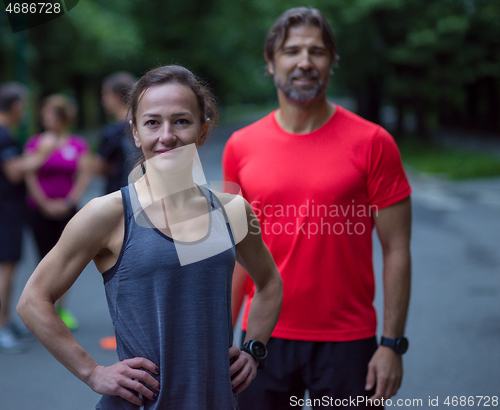 Image of portrait of a healthy jogging couple