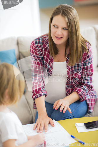 Image of daughter painting nails to her pregnant mom