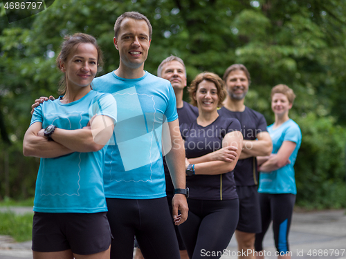 Image of portrait of runners team on morning training