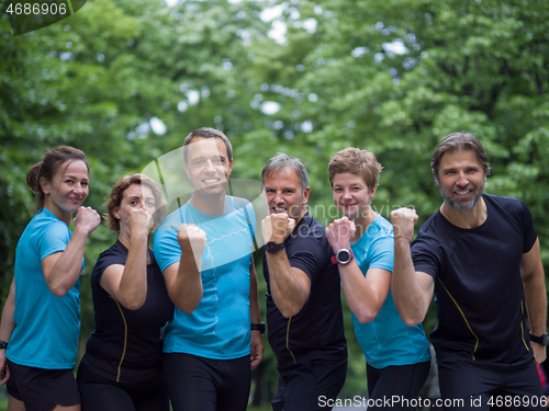 Image of portrait of runners team on morning training