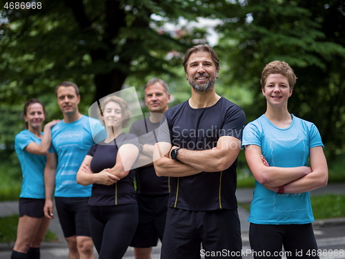 Image of portrait of runners team on morning training