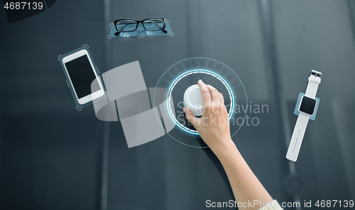 Image of hand with control knob on interactive panel