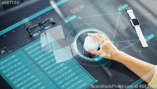 Image of hand with control knob on interactive panel