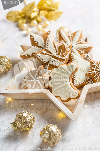 Image of Gingerbread cookies with ornaments for Christmas