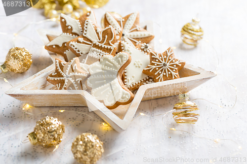 Image of Gingerbread cookies with ornaments for Christmas