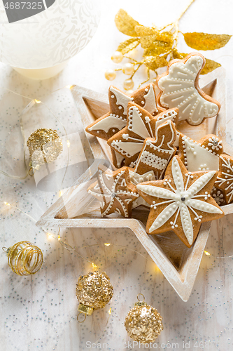 Image of Gingerbread cookies with ornaments for Christmas