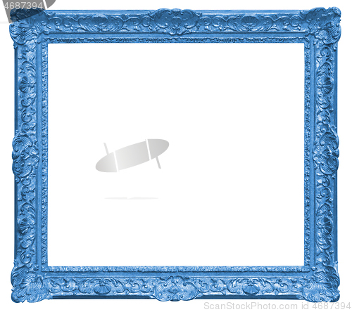 Image of Old square blue wooden frame isolated on the white background