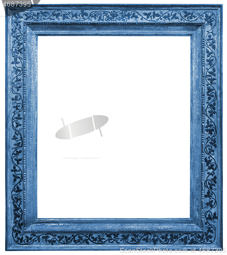 Image of Old square blue wooden frame isolated on the white background