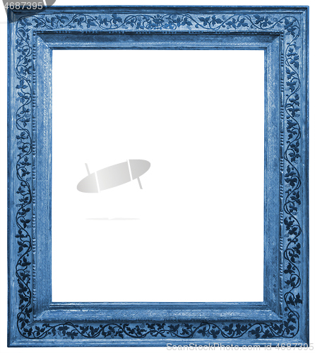 Image of Old square blue wooden frame isolated on the white background