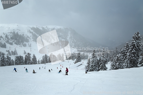 Image of Skiing slopes snowing