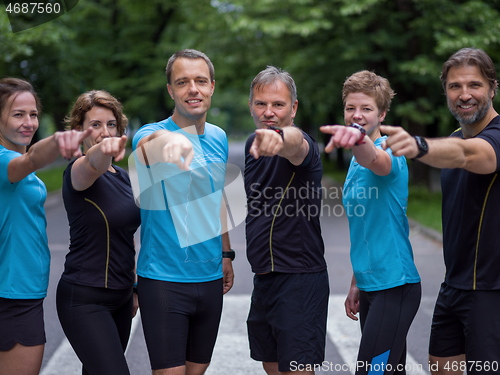 Image of portrait of runners team on morning training