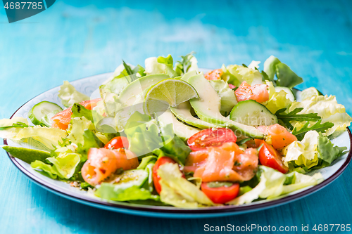 Image of Healthy salad with smoked samlmon and avocado