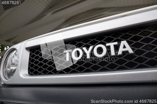 Image of Toyota logo label closeup