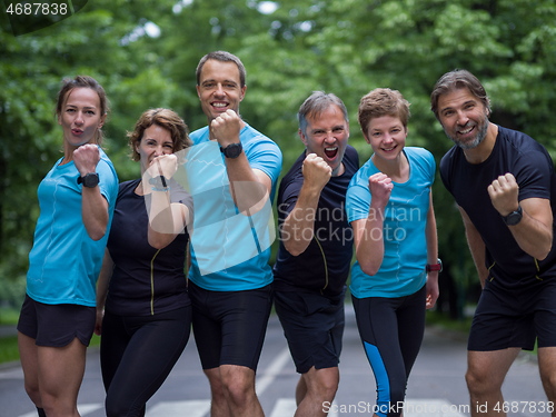 Image of portrait of runners team on morning training