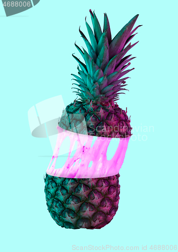 Image of Green pineapple. Modern design. Contemporary art collage.