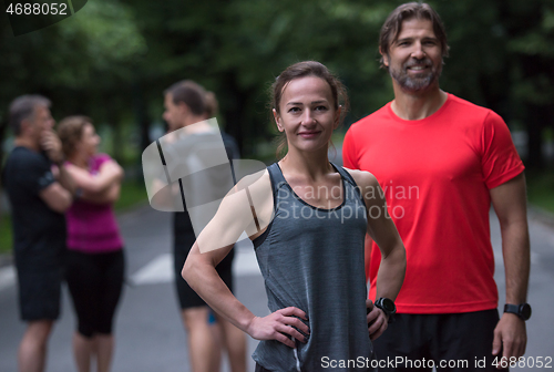 Image of portrait of a healthy jogging couple