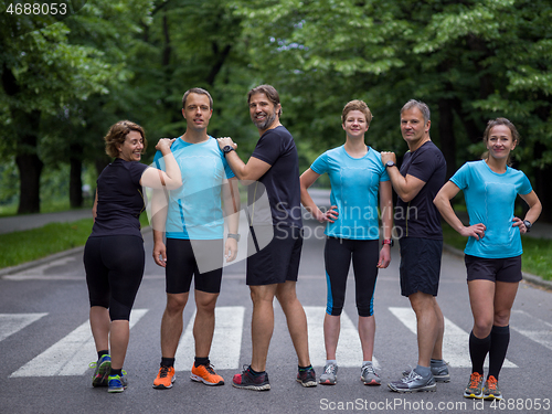 Image of portrait of runners team on morning training