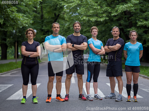 Image of portrait of runners team on morning training