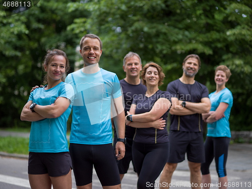 Image of portrait of runners team on morning training